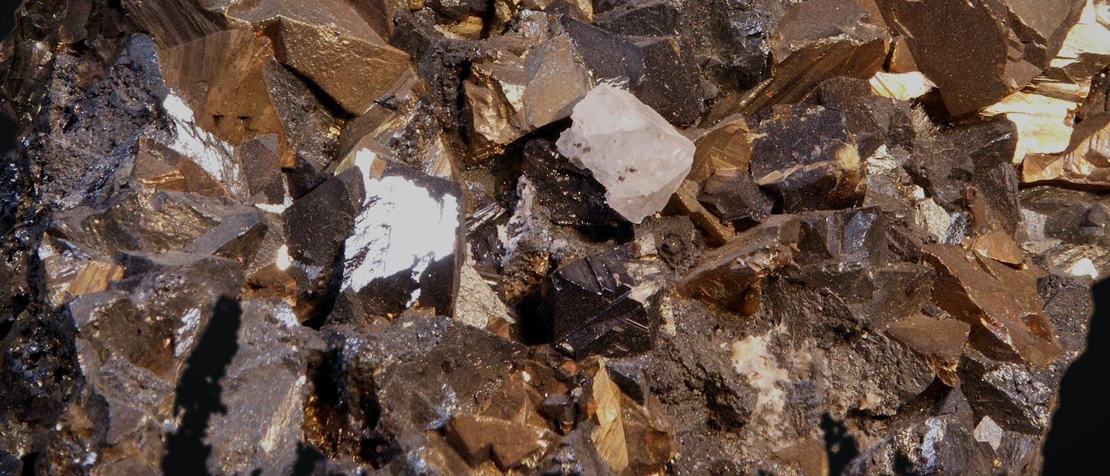 Chalcopyrite crystals, a copper ore, in close-up